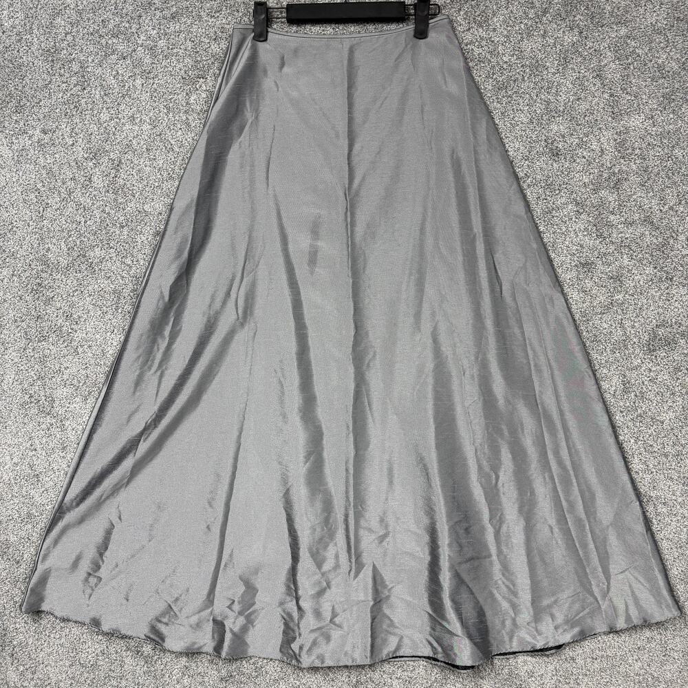 Vintage Y2K Scott McClintock Skirt Petites 10 Silver Satin Quiet Luxury Glam